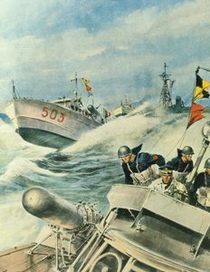 Hurtige italienske flådemotorbåde patruljerer området i Middelhavet, 12. september af Achille Beltrame