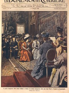 Første italienske kvindekongres i Capitol, Rom, illustration af Achille Beltrame fra La Domenica del Corriere, 3. maj af Achille Beltrame