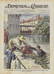 De ydmyge tapperhedsgerninger, en toldvagt i Milano, der redder en lille pige, der er faldet i vandet? af Achille Beltrame