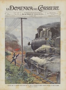 I Child Heroes, den unge italienske Bradi redder et tog af passagerer i Amerika, der går forbi? af Achille Beltrame
