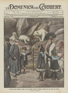 Suveræniteter viser deres børn rundt i den nye zoologiske have i Rom foran de hvide bjørneklipper af Achille Beltrame