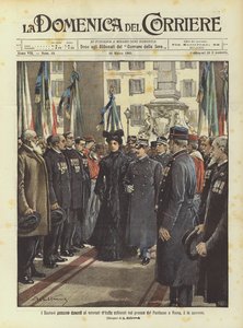 Suveræniteterne passerer foran de italienske veteraner, der er opstillet i pronaos ved Pantheon i Rom, den 14.