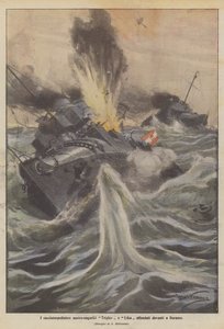 De østrig-ungarske destroyere Triglav og Lika sank foran Durres af Achille Beltrame