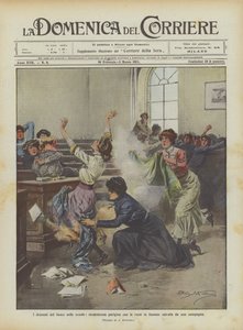 Branddramaer i skoler, Parisisk elev med brændende tøj reddet af en klassekammerat af Achille Beltrame