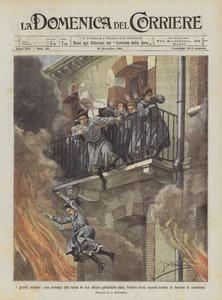 De store heltegerninger, en nonne, der redder sine elever ved at kaste dem ud af et skolevindue? af Achille Beltrame