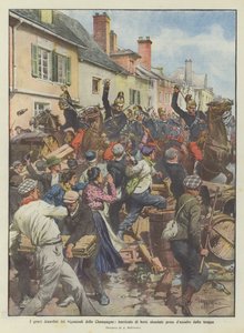 Alvorlig uro blandt vinbønder i Champagne, barrikader af ødelagte tønder stormes af tropper af Achille Beltrame