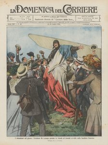 Dagens triumfanter, Laviator De Lesseps, blev i triumf båret til Canada indpakket i det franske flag