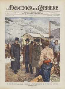Hertugen af ​​Genova i Iselle, hvor han tager hen for at besøge Simplon-tunnelværket af Achille Beltrame
