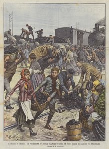 Kulden i Amerika, befolkningen i Arcola (Illinois) Pak et tog fyldt med kul op for at varme op