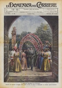 Kronprinsen i Casentino, ankomsten til Poppi-slottet, under buer af blomster?