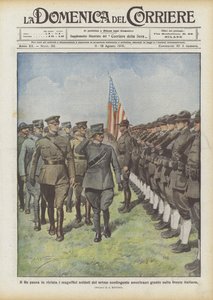 Kongen gennemgår de storslåede soldater fra det første amerikanske kontingent, der ankom til den italienske front