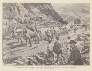 Transport af Simplon-tunnelens store tunnelkedler af Achille Beltrame