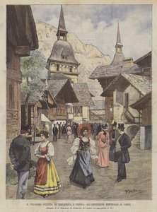 Den schweiziske landsby, af papirmache og stubbe, ved den universelle udstilling i Paris