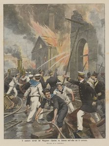 Muggiano (La Spezia) skibsværft i flammer ved daggry den 13. november