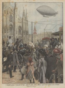 Leonardo da Vincis private luftskib ankommer til Milano for første gang og flyver rundt til klapsalver over Il Duomo