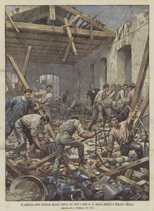 Sidste uges skybrud, eftersøgning af døde og sårede i en sammenstyrtet fabrik i Musocco (Milano)