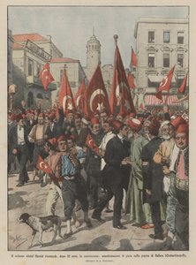 Efter 32 år overgiver sultan Abdul Hamid forfatningen, glædesdemonstrationer i ?