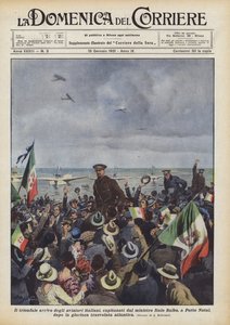 Den triumferende ankomst af de italienske flyvere, anført af minister Italo Balbo, til Porto Natal? af Achille Beltrame