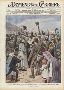 I en langobardisk by improviserer borgere og soldater en bevægende demonstration for kongen af Achille Beltrame