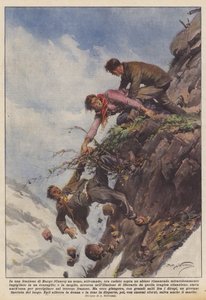 I en landsby Barge (Cuneo) var en mand, der gled, faldet over en afgrund, mens han var tilbage? af Achille Beltrame