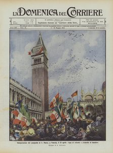 Indvielse af klokketårnet i S Marco, i Venedig, den 25. april, dueflugt og viftende flag