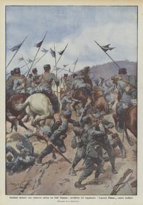 Ulykker under en taktisk manøvre på Euganean Hills, kavaleri fra Milan Lancers-regimentet mod riffelskytter af Achille Beltrame