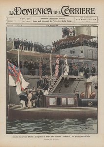 Møde mellem Italiens og Englands suveræniteter om bord på slagskibet Umberto I i den lille havn i Baja