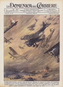 Italienske luftfartsvidunderbarn i Marmarica (farve litho) af Achille Beltrame