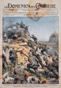 Italienske tropper rykker frem på etiopisk jord, illustration fra La Domenica del Corriere, 20. oktober af Achille Beltrame