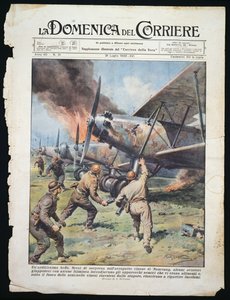 Japansk kommandoangreb på den kinesiske lufthavn Nanchang, plade af Achille Beltrame (1871-1945) fra avisen La Domenica del Corriere, 31. juli af Achille Beltrame