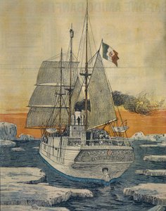 Rejse til Nordpolen: Polarstjerneskib, der fragtet prins Luigi Amedeo af Savoy-Aosta, hertug af Abruzzi, til Teplitz-bugten på Rudolf-øen, af Achille Beltrame (1871-1945), fra La Domenica del Corriere af Achille Beltrame