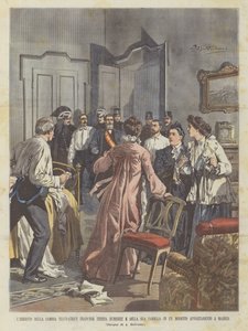 Anholdelse af den berømte franske svindler Teresa Humbert og hendes familie i en beskeden lejlighed i Madrid af Achille Beltrame