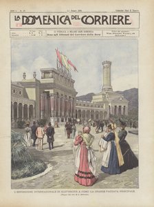 Den internationale elektricitetsudstilling i Como, den store hovedfacade af Achille Beltrame