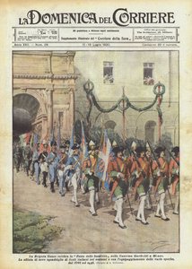 Cuneo Brigade fejrer flagfestivalen i Garibaldi-kasernen i Milano af Achille Beltrame