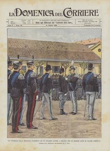 Overrækkelse af sølvmedaljen til en alpesoldat i Milano for en stor tapperhedsakt af Achille Beltrame