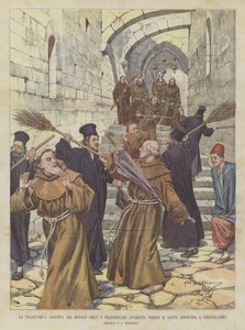 Den tragikomiske baruffa mellem græske og franciskanermunke fandt sted ved den hellige grav i Jerusalem