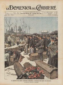 Katastrofe i kulminerne i Courrieres, velsignelse af kister på kirkegården af Achille Beltrame