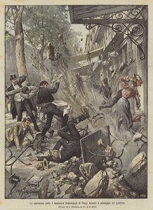 Eksplosionen under boulevarden Sebastopol i Paris under den offentlige promenade