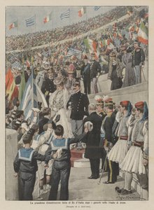 Den storslåede demonstration til kongen af Italien efter legene på Athen Stadion