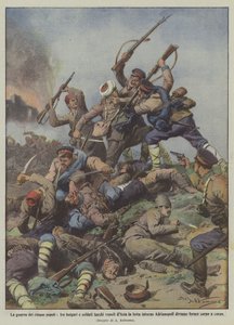 De fem folkeslags krig, mellem bulgarere og tyrkiske soldater fra Asien, der kæmper rundt? af Achille Beltrame