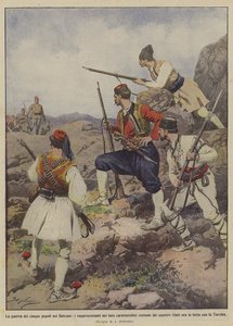 Krigen mellem de fem folkeslag på Balkan, repræsentanterne i deres karakteristiske kostumer af? af Achille Beltrame