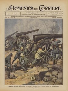 Den italiensk-tyrkiske krig, 149-batteriet spreder en fjendens karavane i Bu-Kamech, mod den tunesiske grænse af Achille Beltrame
