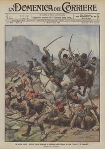 Den nye krig, tyrkisk infanteri angreb og fejet ind i skyttegravene af en sotnia af kosakker af Achille Beltrame