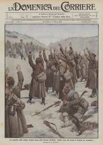 Nederlaget for den russiske 10. armé i Østpreussen, russiske soldater løfter deres arme for at overgive sig