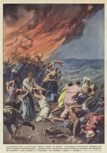Den frygtelige nat på det brændende dampskib Morro Castle af Achille Beltrame