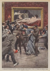 Den kvindelige suffragismes afvigelser, suffragette, der skærer Venus med en kniv? af Achille Beltrame