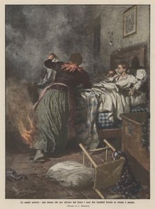 Heltemodige mødre, en kvinde, der brænder sig selv ihjel for at redde sine to børn fra en brand af Achille Beltrame