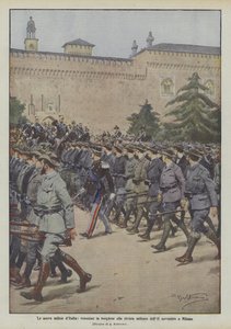 De nye militser i Italien, civilklædte frivillige ved militærmagasinet i november II i Milano