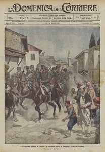 De italienske besættelser i Albanien, kavaleriet går ind i Giorgucati (Drynos-dalen) af Achille Beltrame