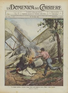 Lufttragedier, romersk flymand Marra falder ned under en flyvning i Rom og brænder ihjel af Achille Beltrame